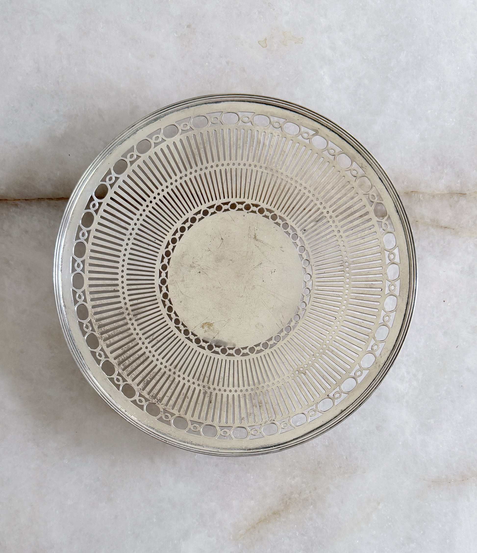 Vintage Silver Reticulated Round Tray 