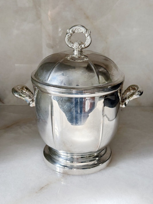 Vintage Silver Lidded Ice Bucket with White Liner | Classic Barware