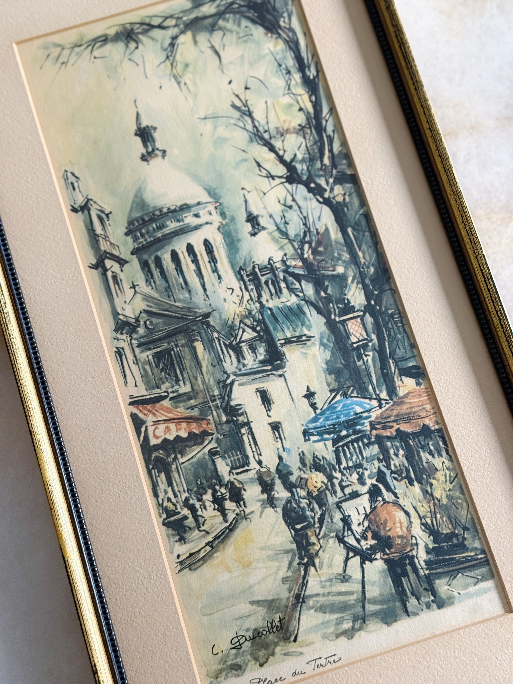 Vintage Framed Paris Street Scene Print | Place du Tertre, Montmartre