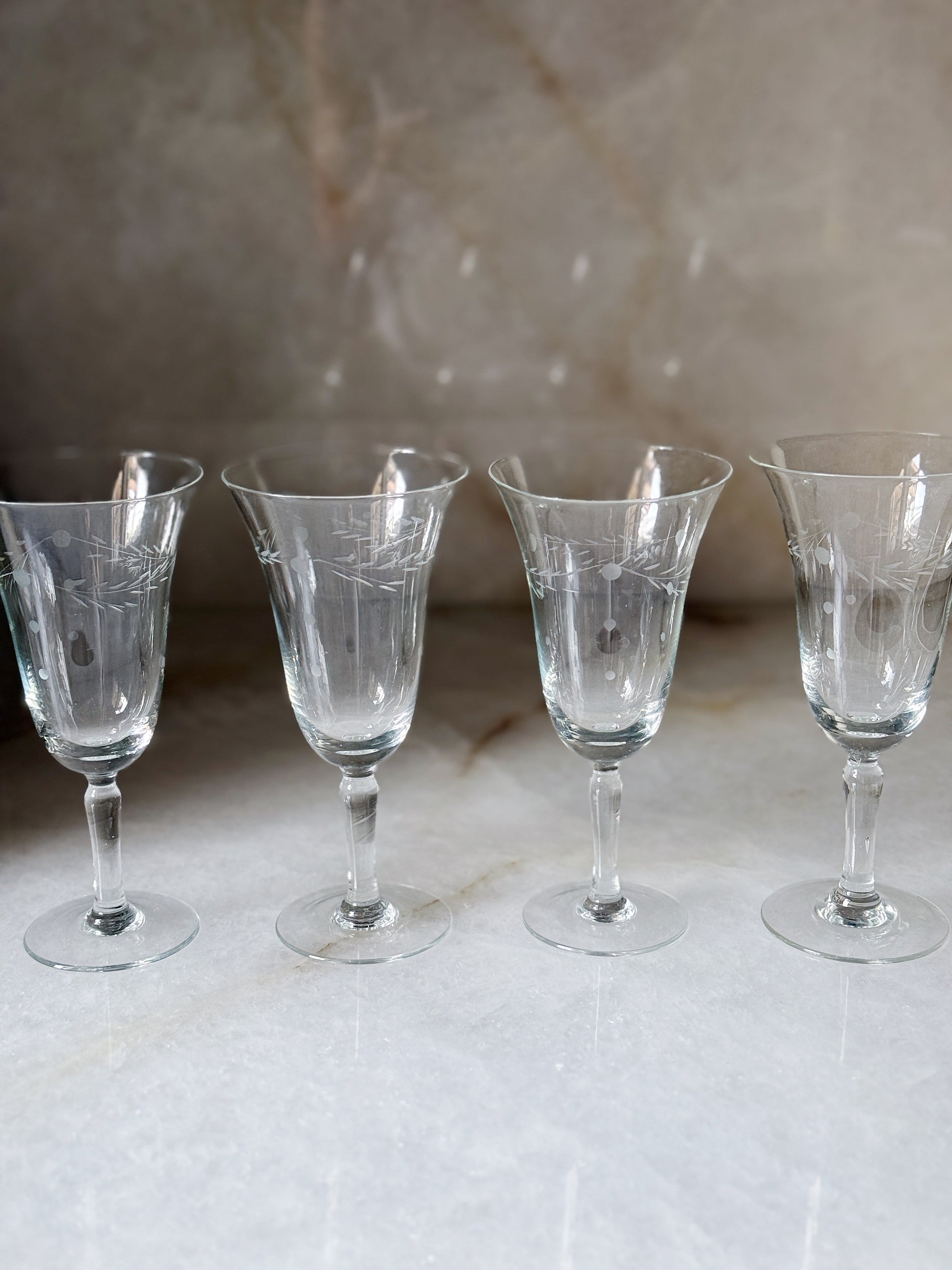 Vintage Etched Wine Glasses