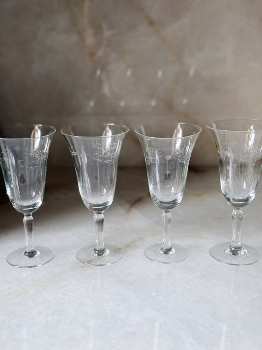 Vintage Etched Wine Glasses