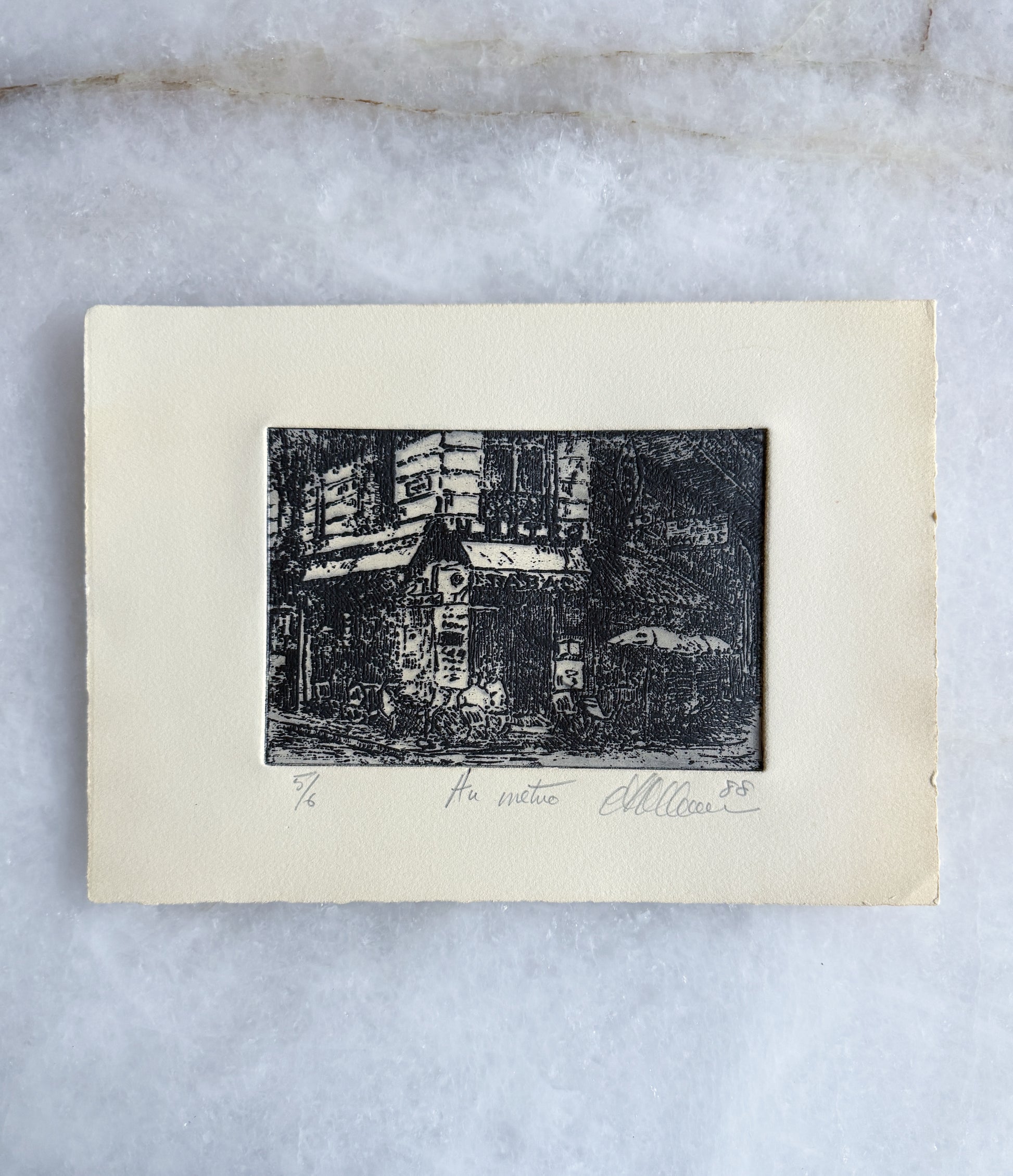 Etching – 'Au Metro' Parisian Cafe