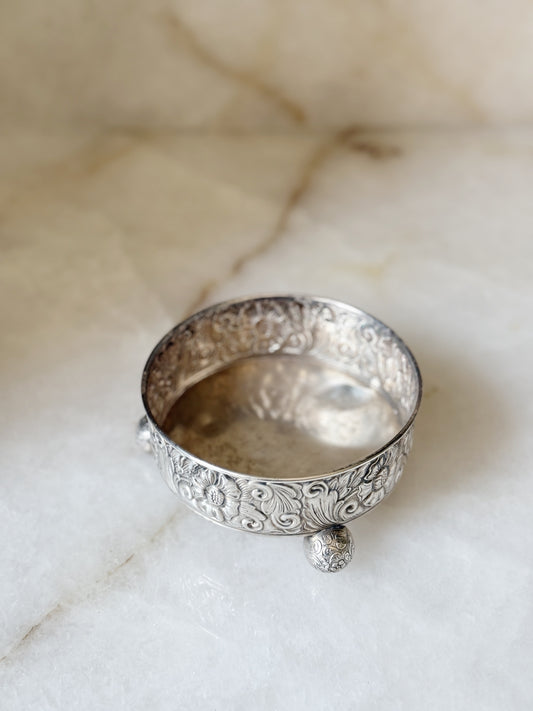 Vintage Silver Wine Coaster with Floral Motif