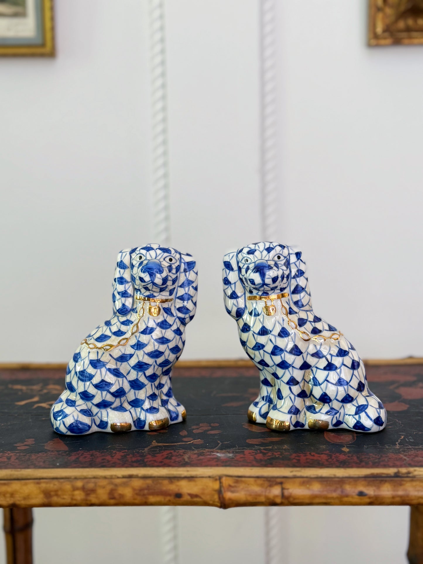 Blue & White Hand Painted Staffordshire Dogs