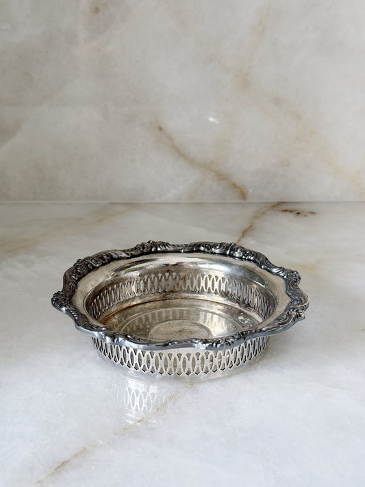 Vintage Silver-Plated Wine Coaster with Pierced Gallery Rim