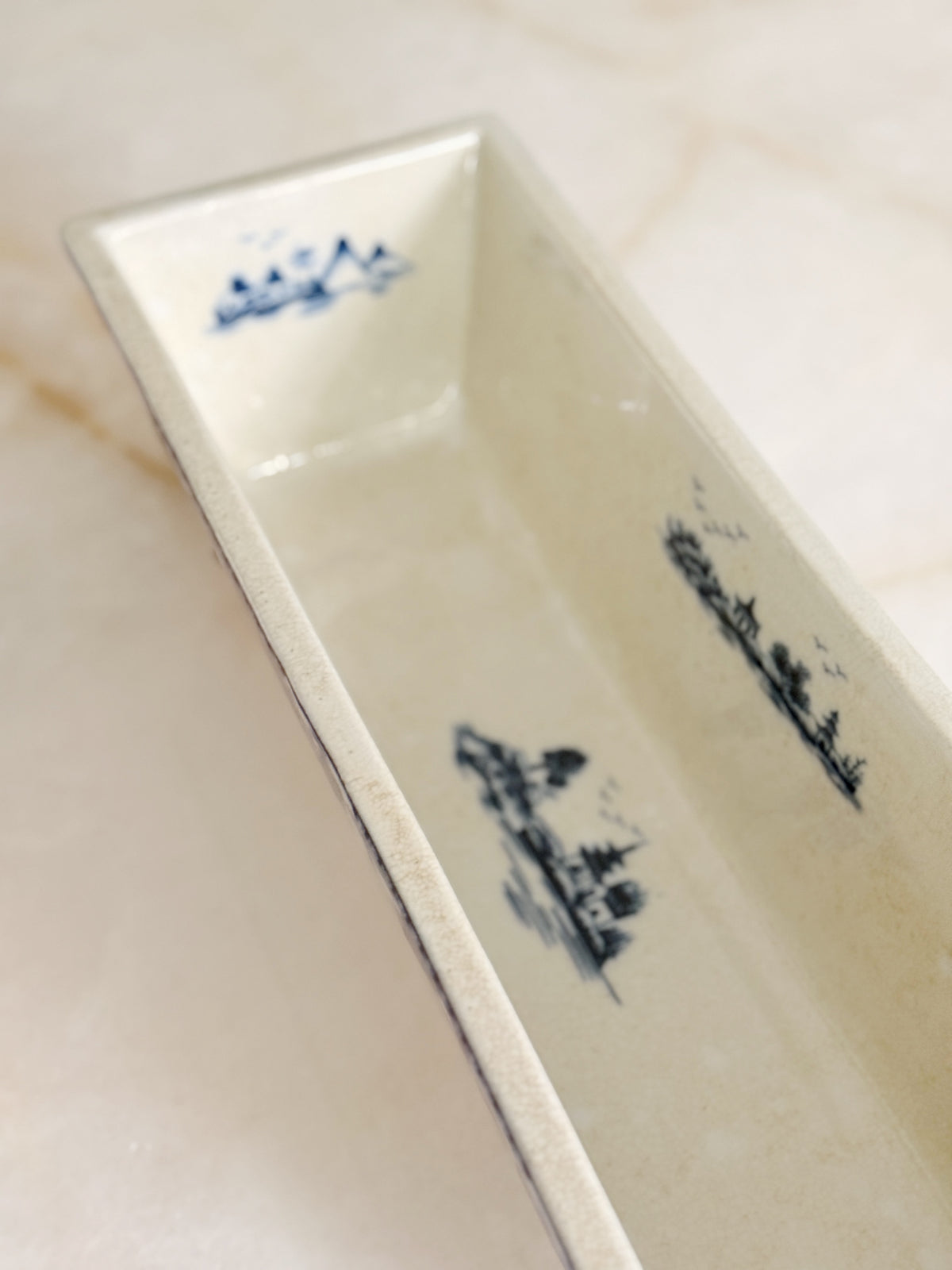 Blue Willow Porcelain Rectangular Planter with Bronze Ormolu Feet