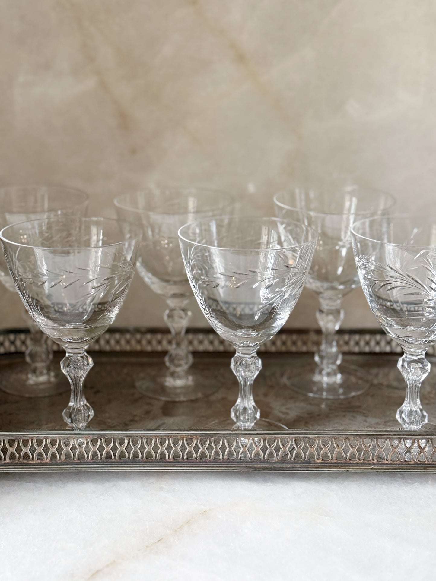 Set of Vintage Crystal Wine Goblets 
