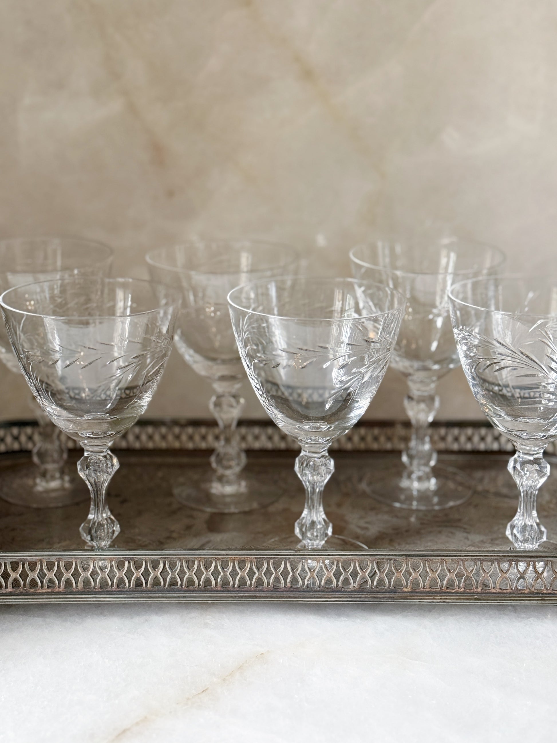 Set of Vintage Crystal Wine Goblets 