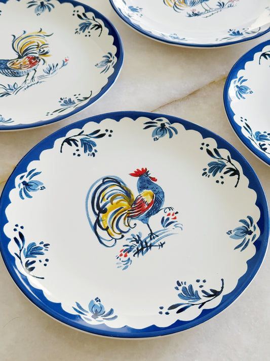 French Rooster Dinner Plates – Set of 4 | Blue & White French Kitchen Tableware