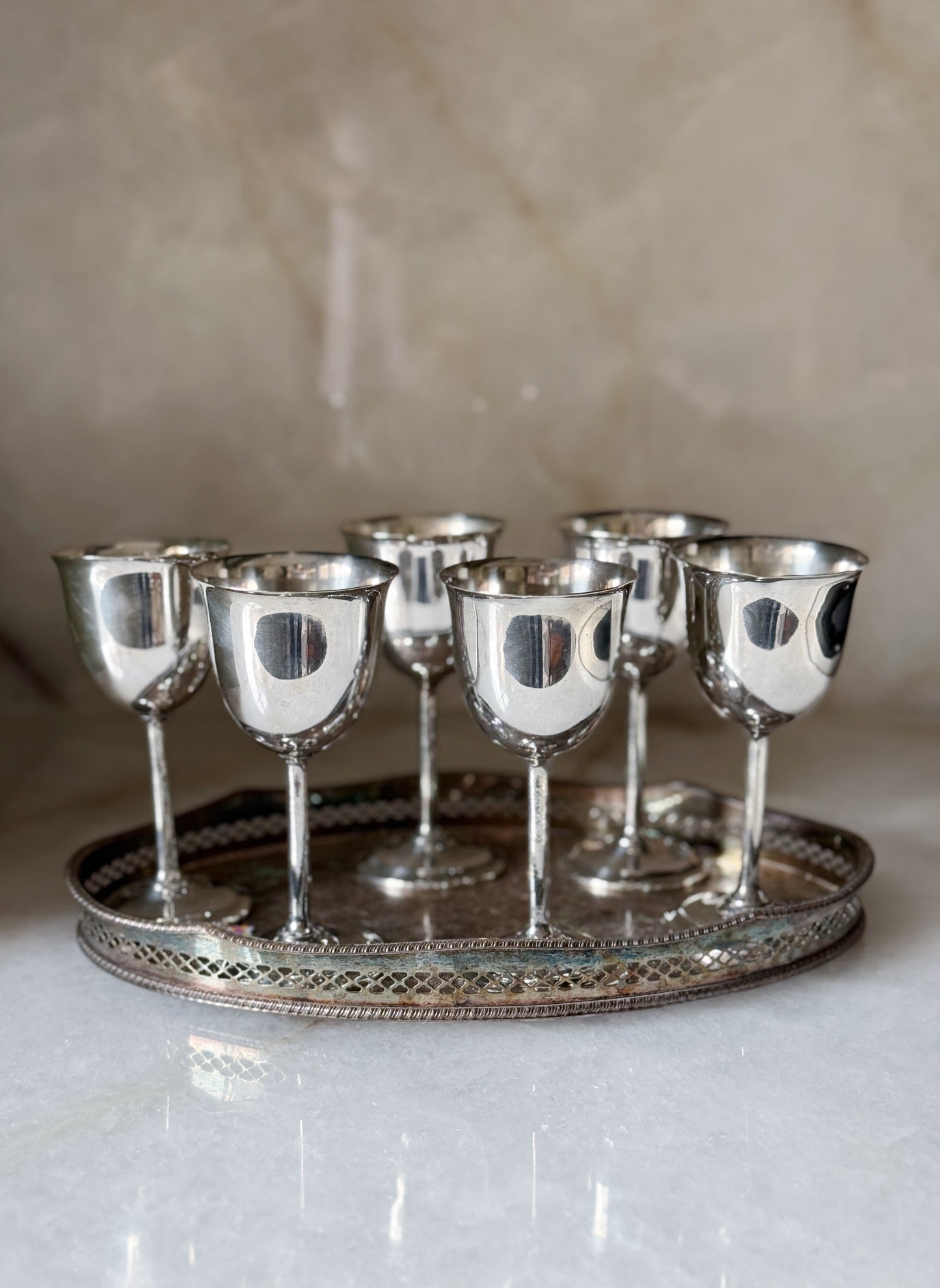 Set of Six Vintage Silver Goblets