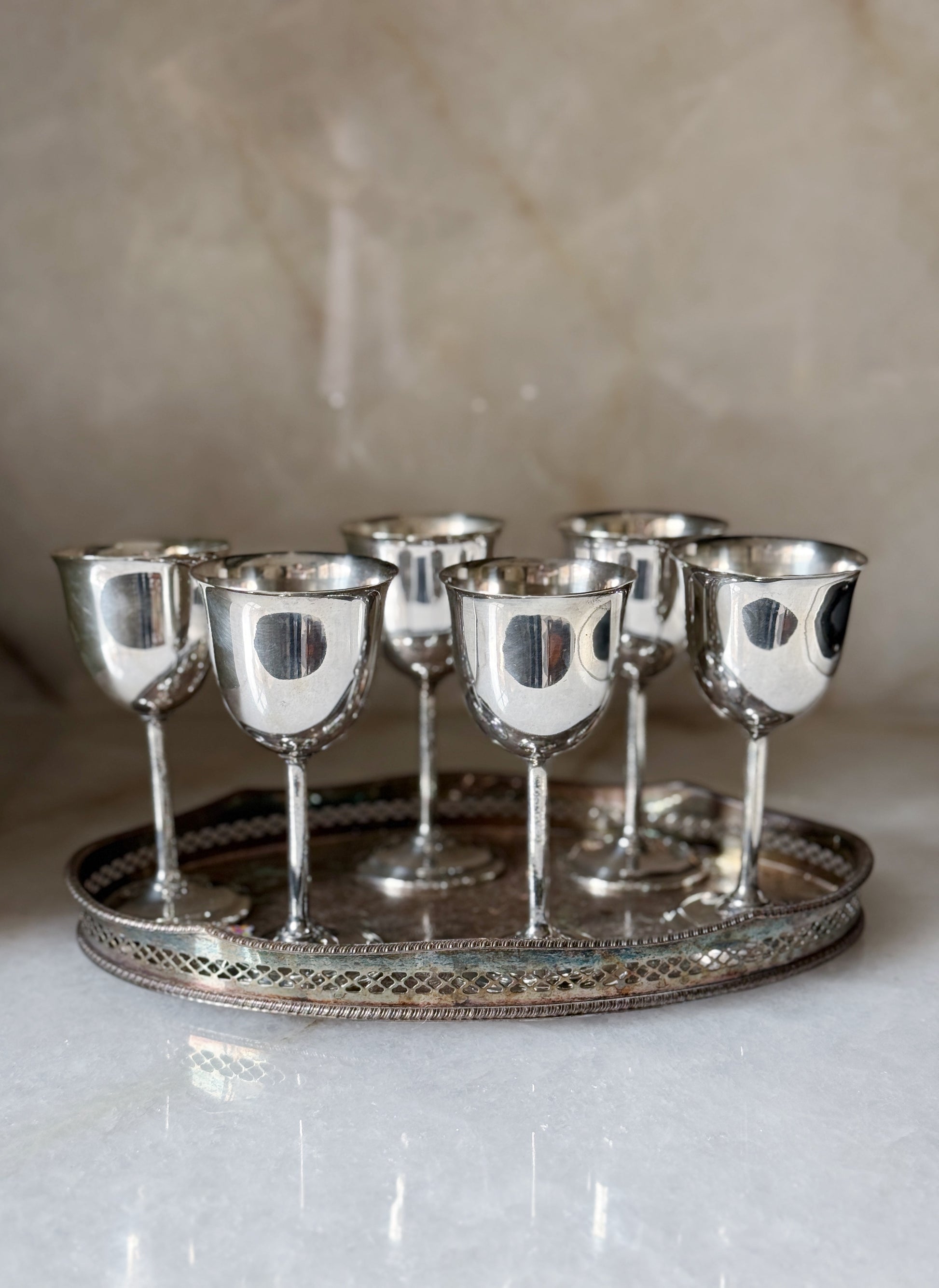 Set of Six Vintage Silver Goblets