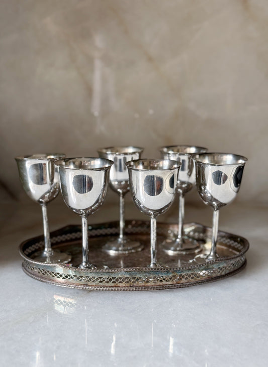 Set of Six Vintage Silver Goblets