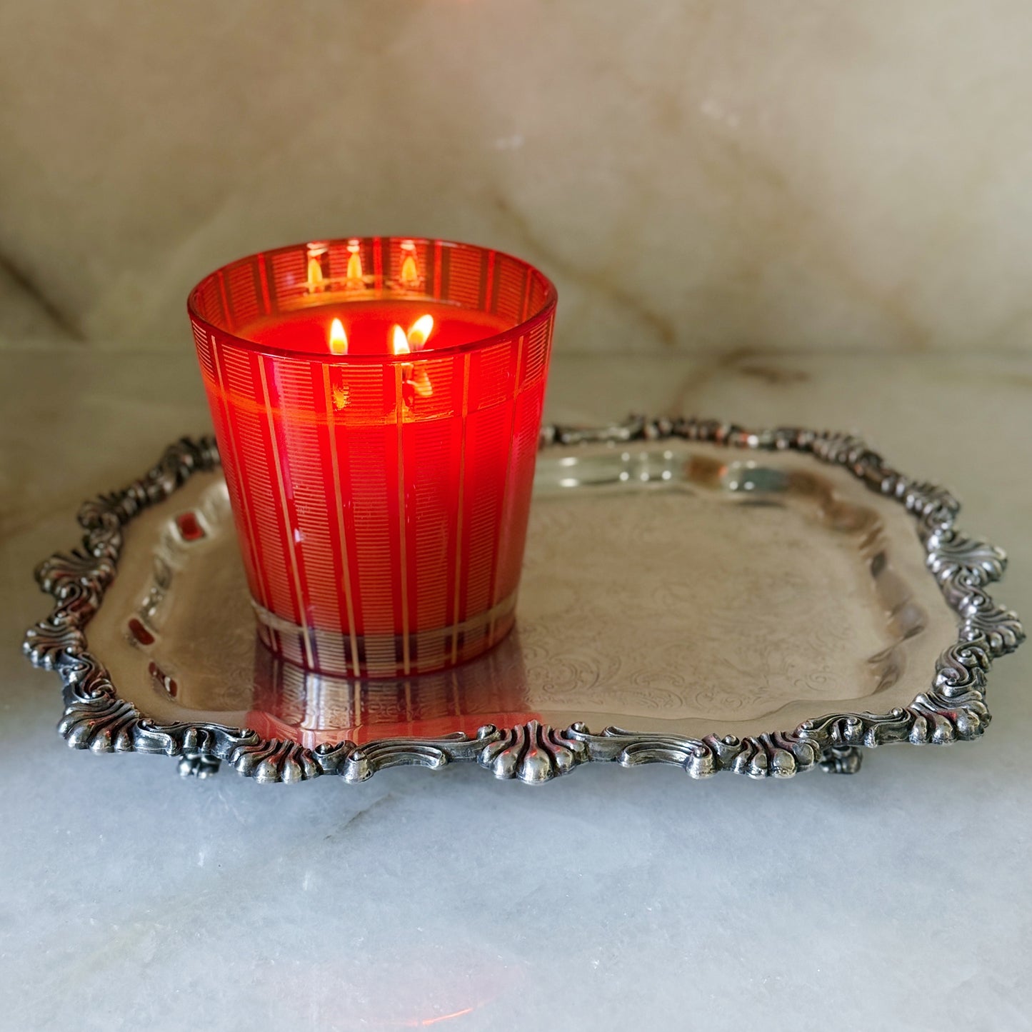 Vintage Etched Silver Footed Rectangle Tray