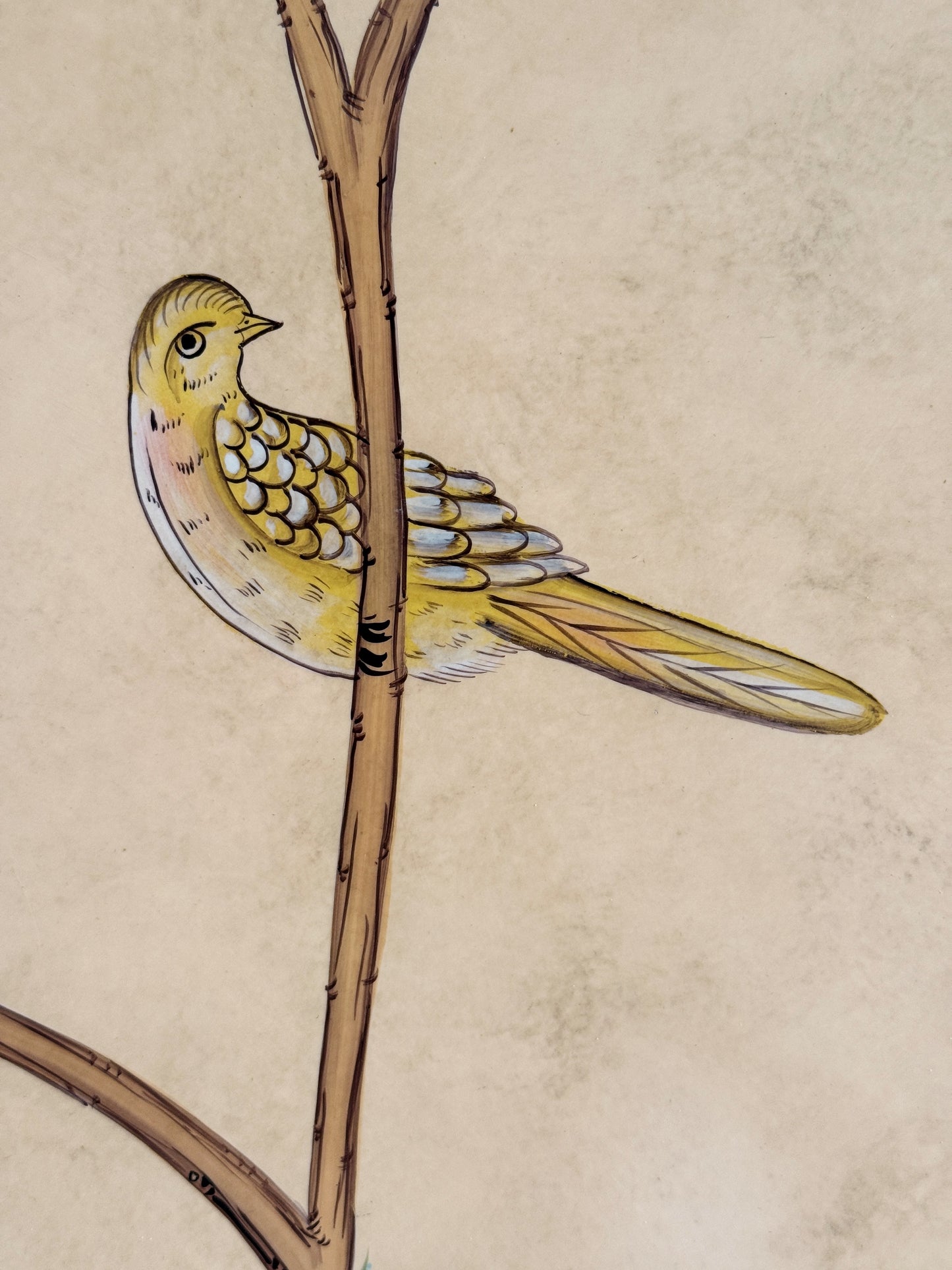 Hand-Painted Framed Chinoiserie Bird Panels, Set of 2