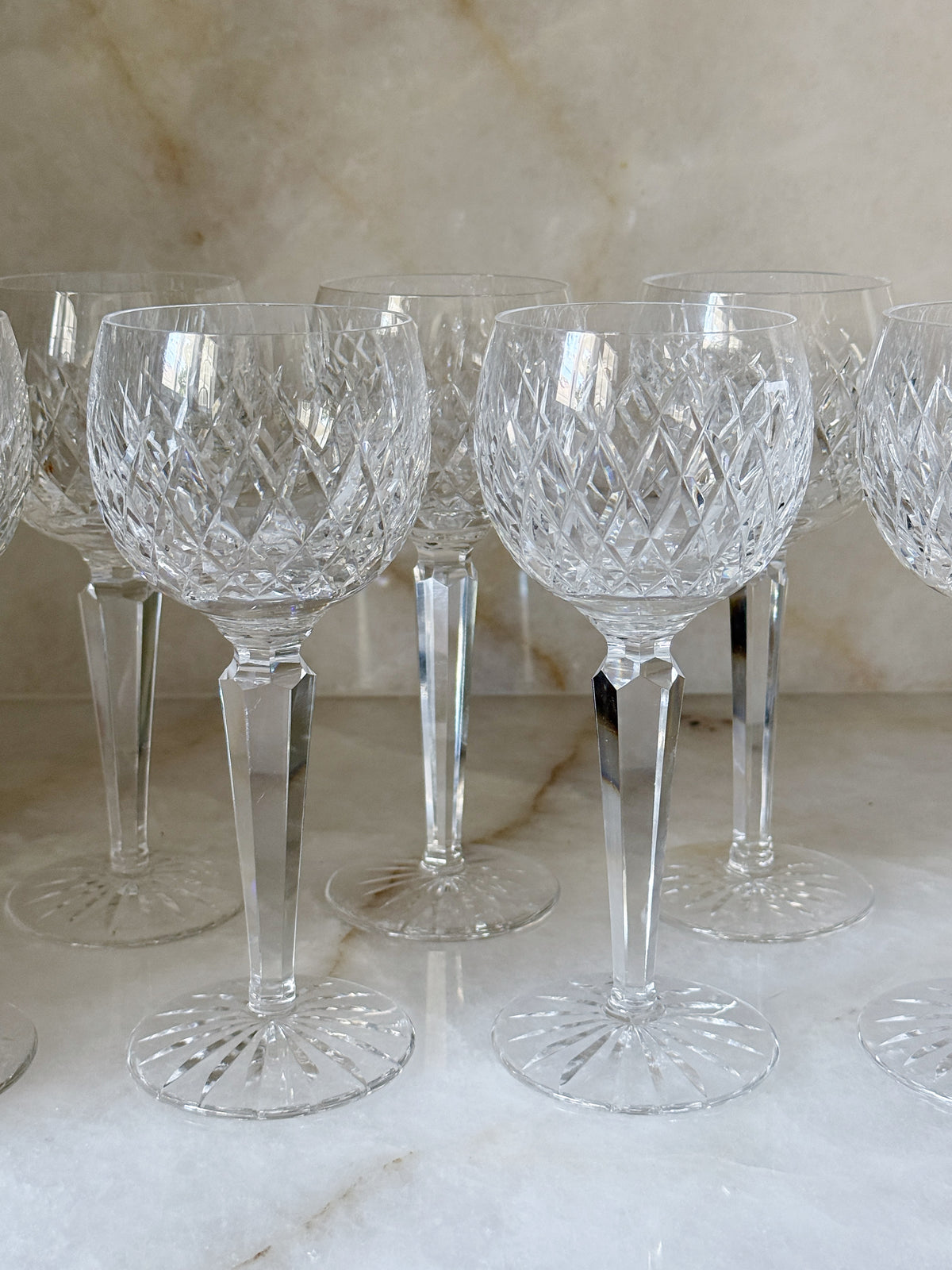 Vintage Waterford Donegal Cut Crystal Hock Wine Glasses — Set of 8