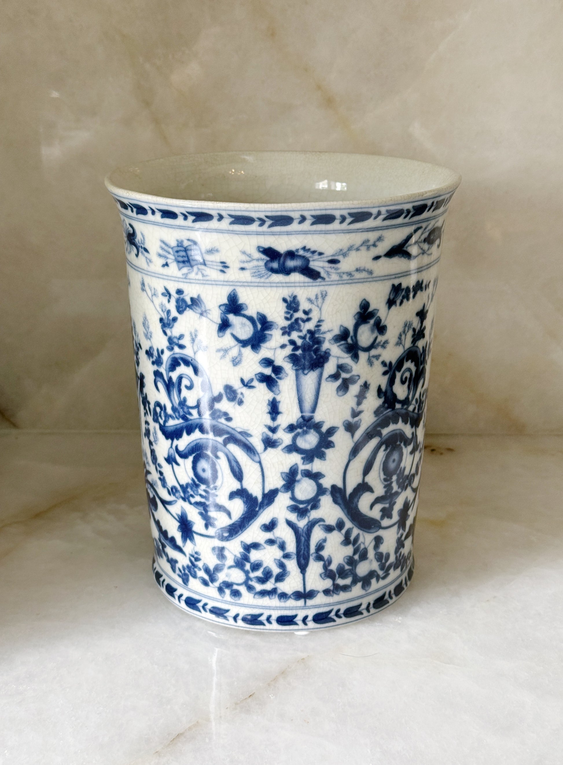 Blue & White Porcelain Waste Basket or Planter