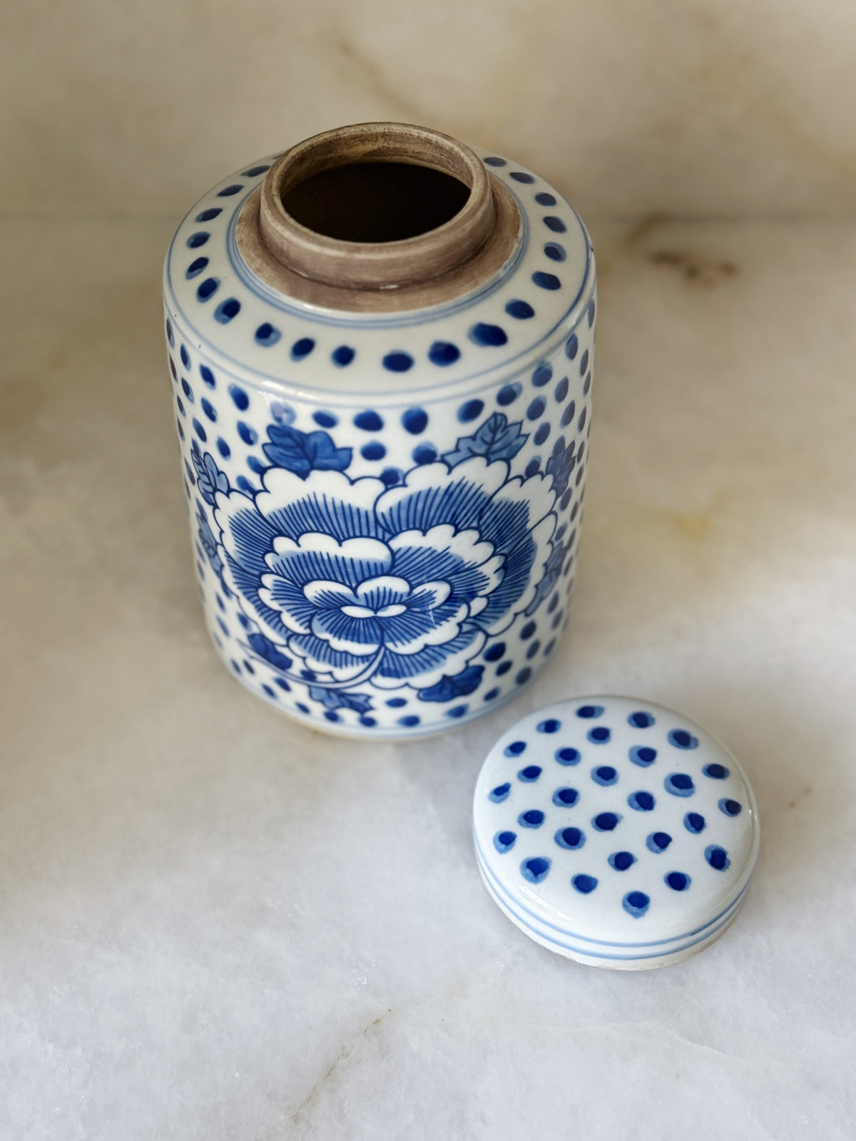 Blue & White Peony Porcelain Tea Caddy 