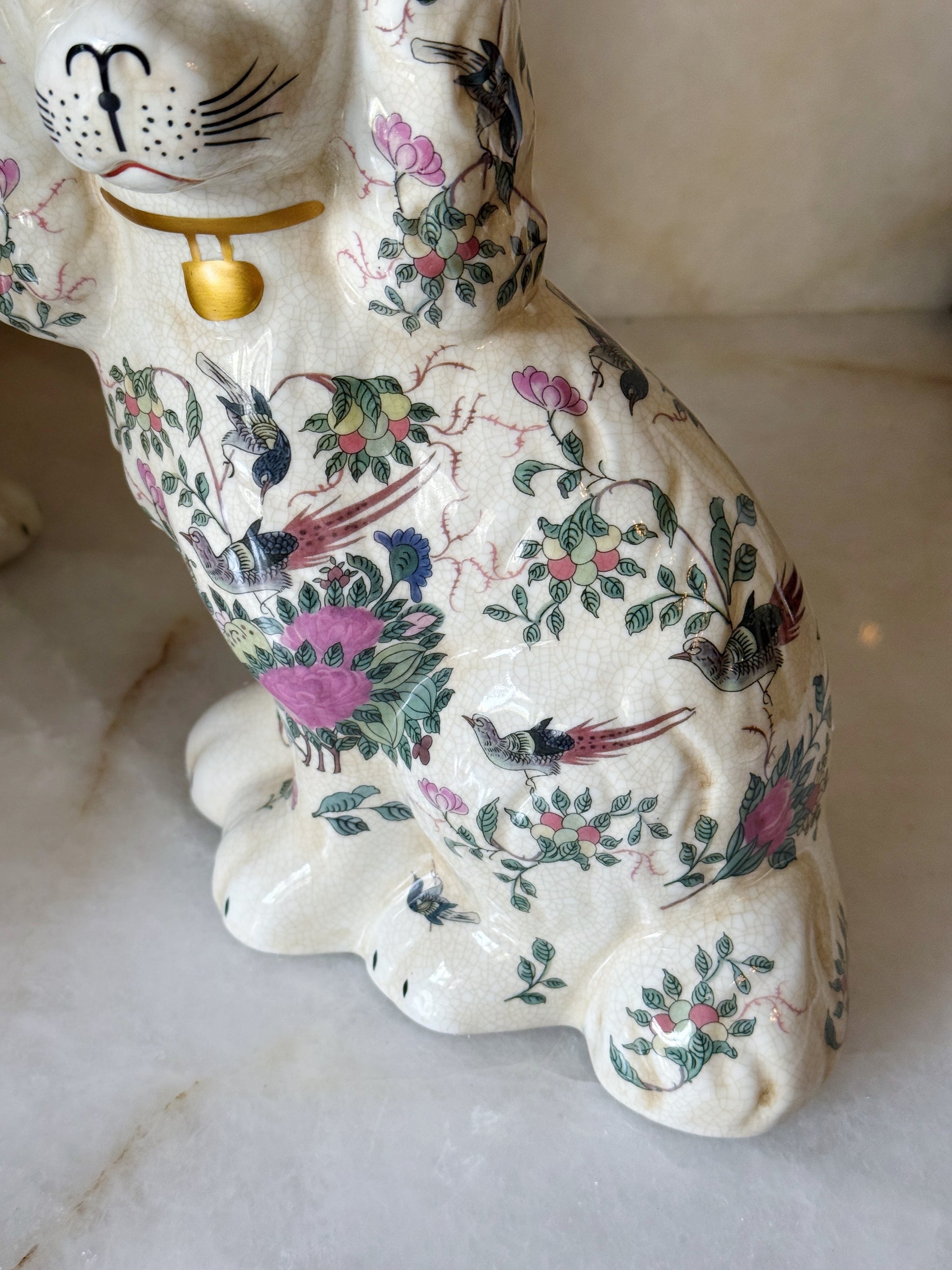 Floral Staffordshire Dog Figurines – Pair | Rose Medallion Porcelain Dogs