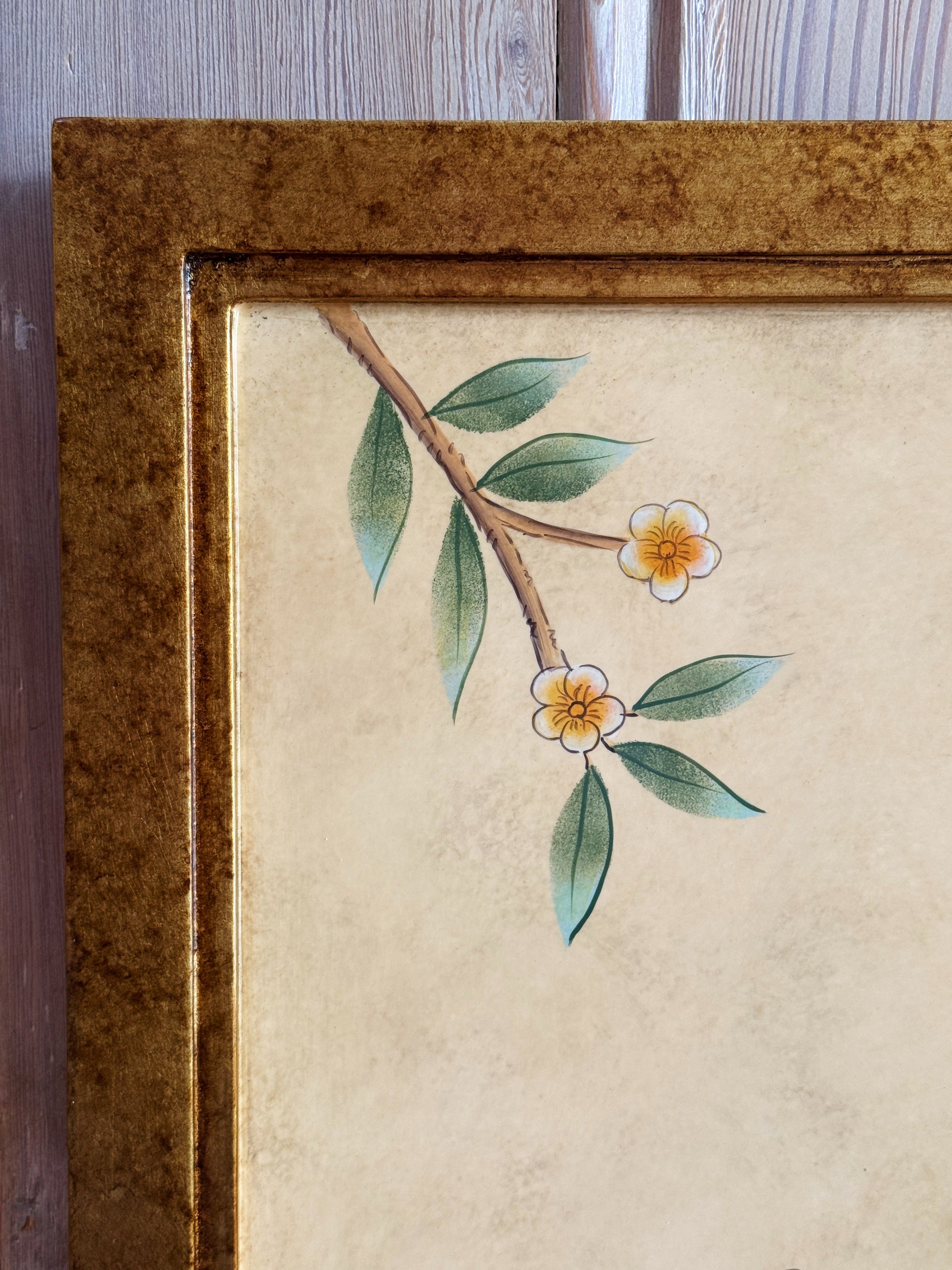 Hand-Painted Framed Chinoiserie Bird Panels, Set of 2