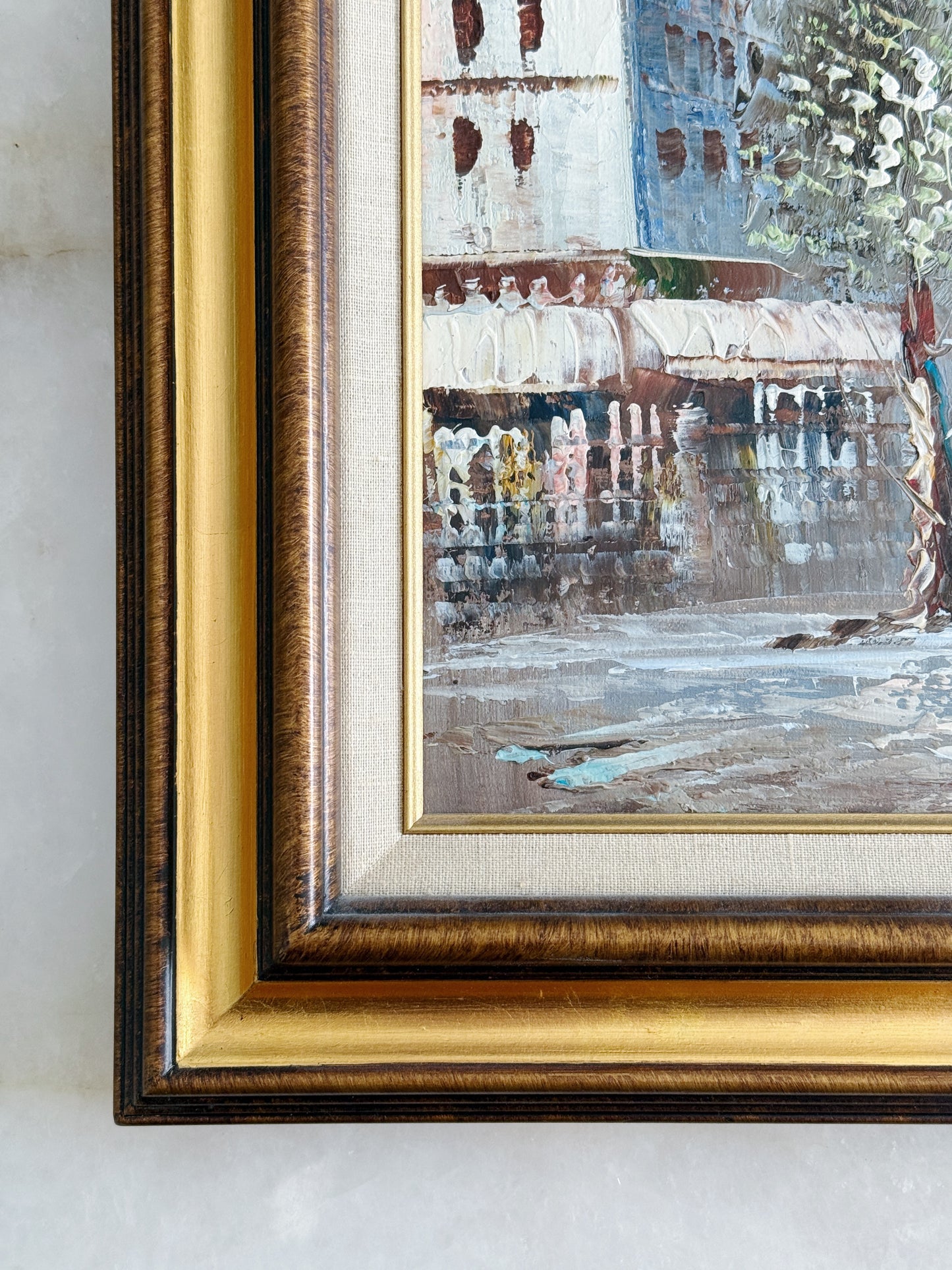 Vintage Framed Paris Street Scene Oil Painting