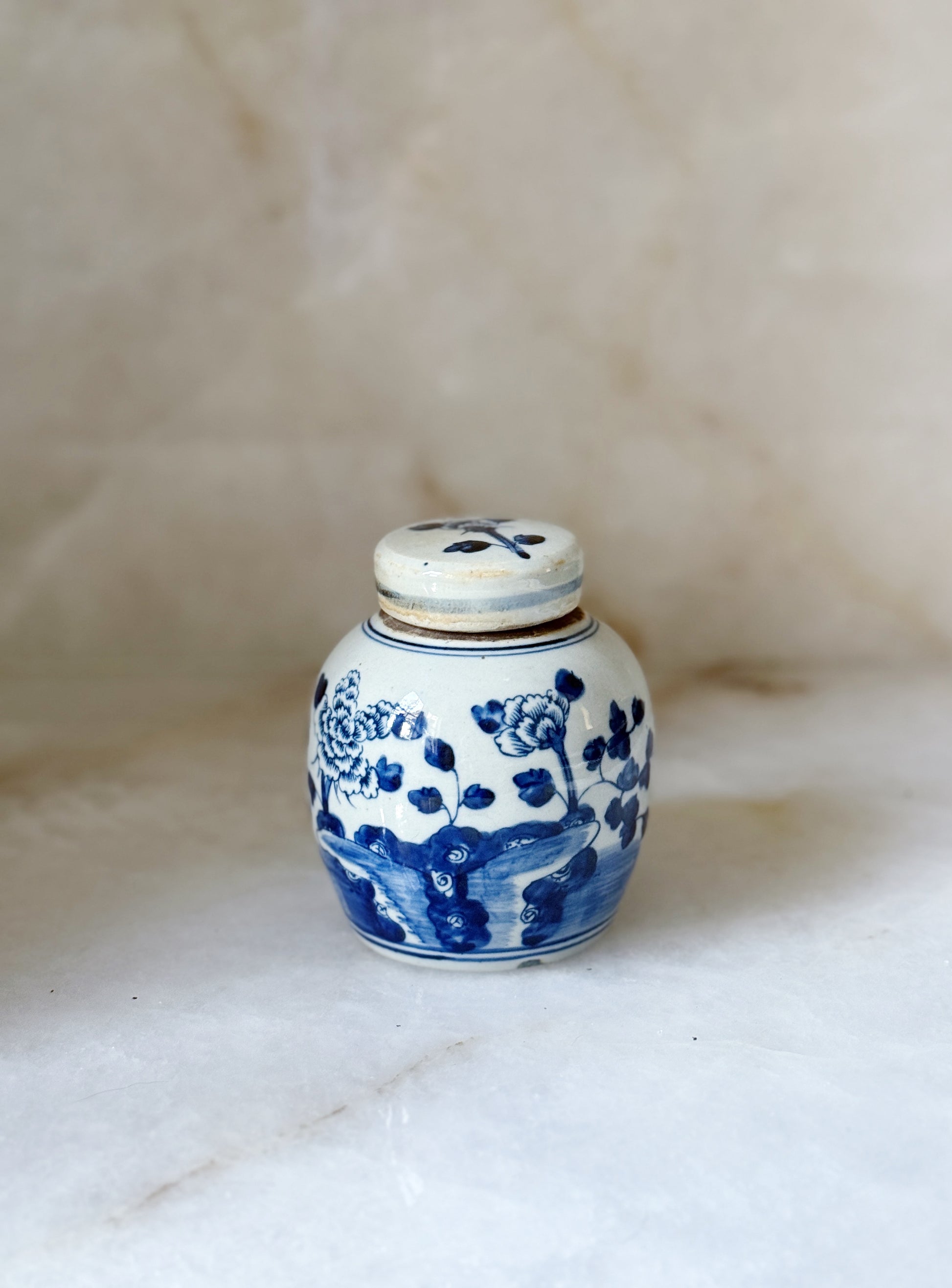 Blue & White Mini Ginger Jar - Peony Floral Motif