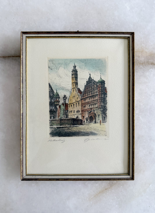 Vintage Hand-Colored Rothenburg Etching