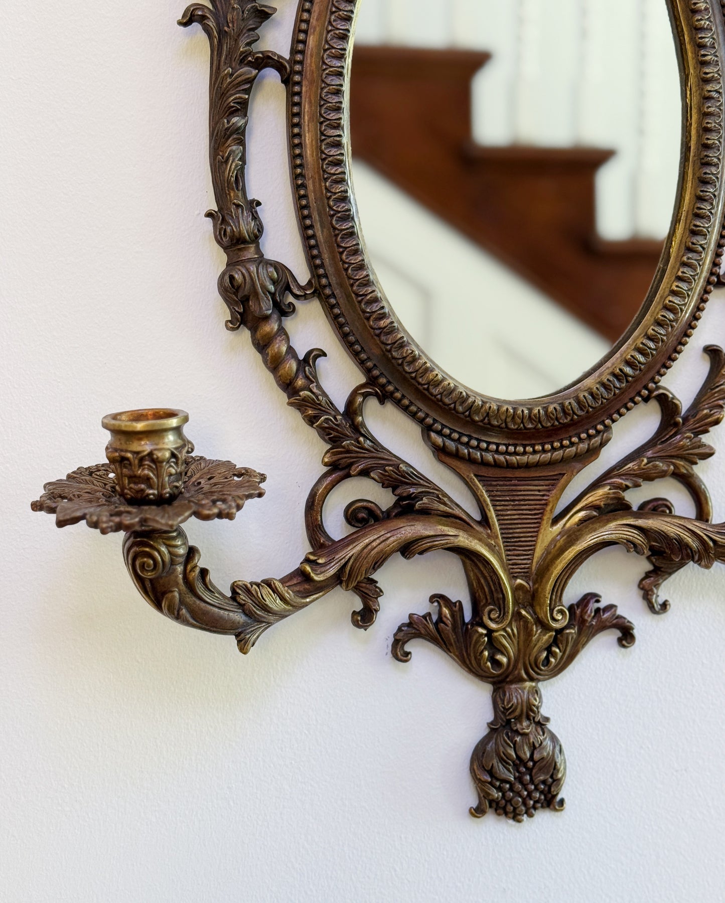 French-Style Gilt Wall Mirror with Candle Sconces | Ornate Decorative Mirror