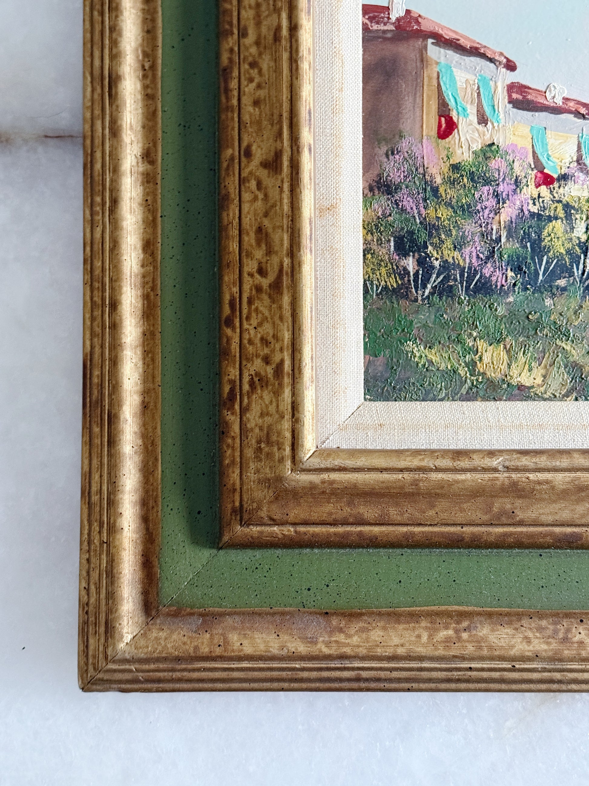 Vintage Mediterranean Coastal Oil Painting | Framed Vintage Art