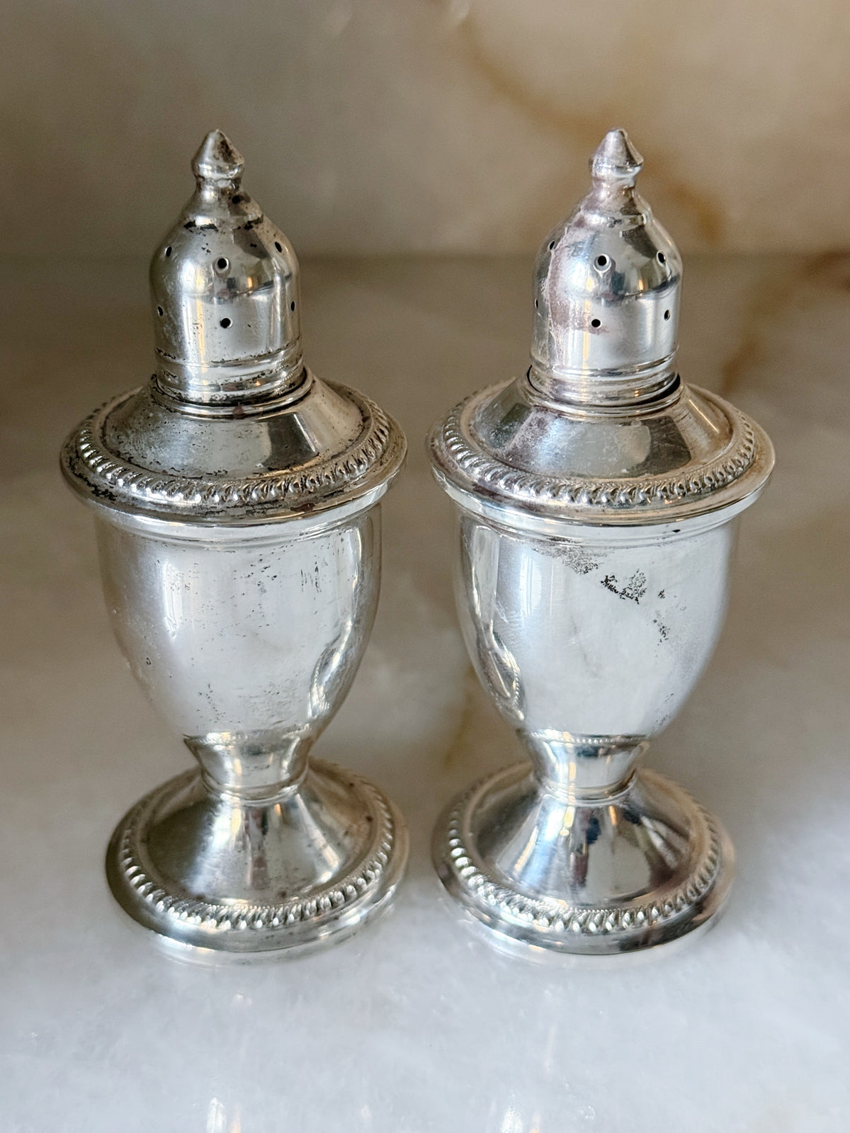 Vintage Sterling Silver Pagoda Style Salt & Pepper Shakers