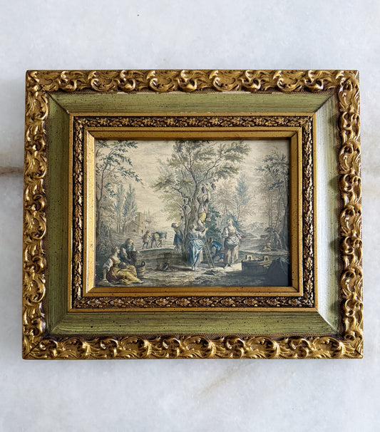 Vintage Framed Hand Colored Pastoral Engraving