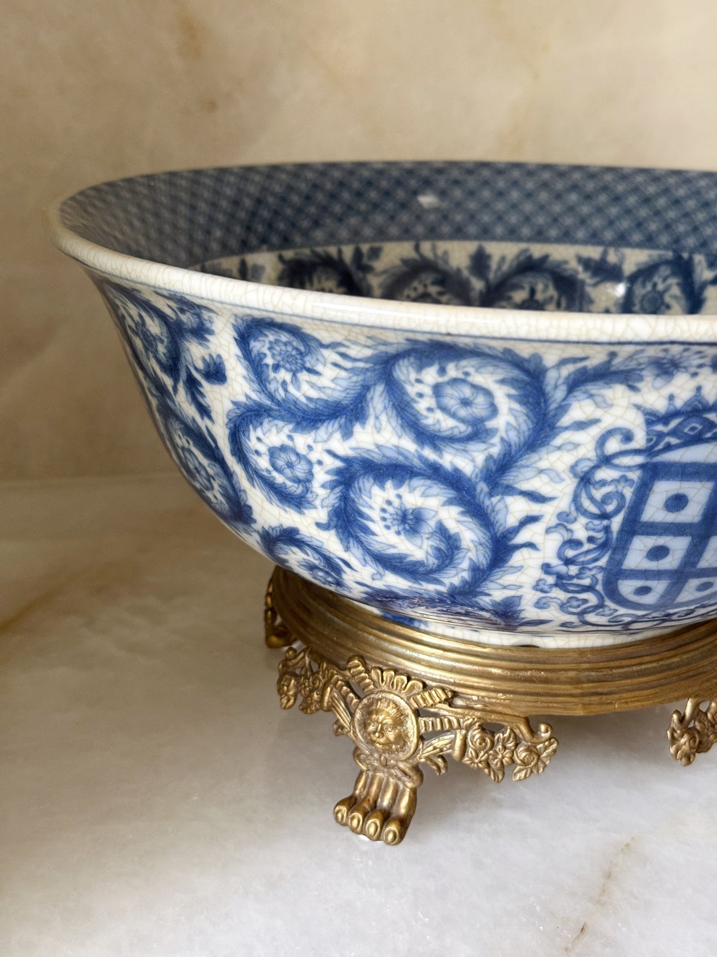 Blue & White Porcelain Bowl with Bronze Ormolu Base