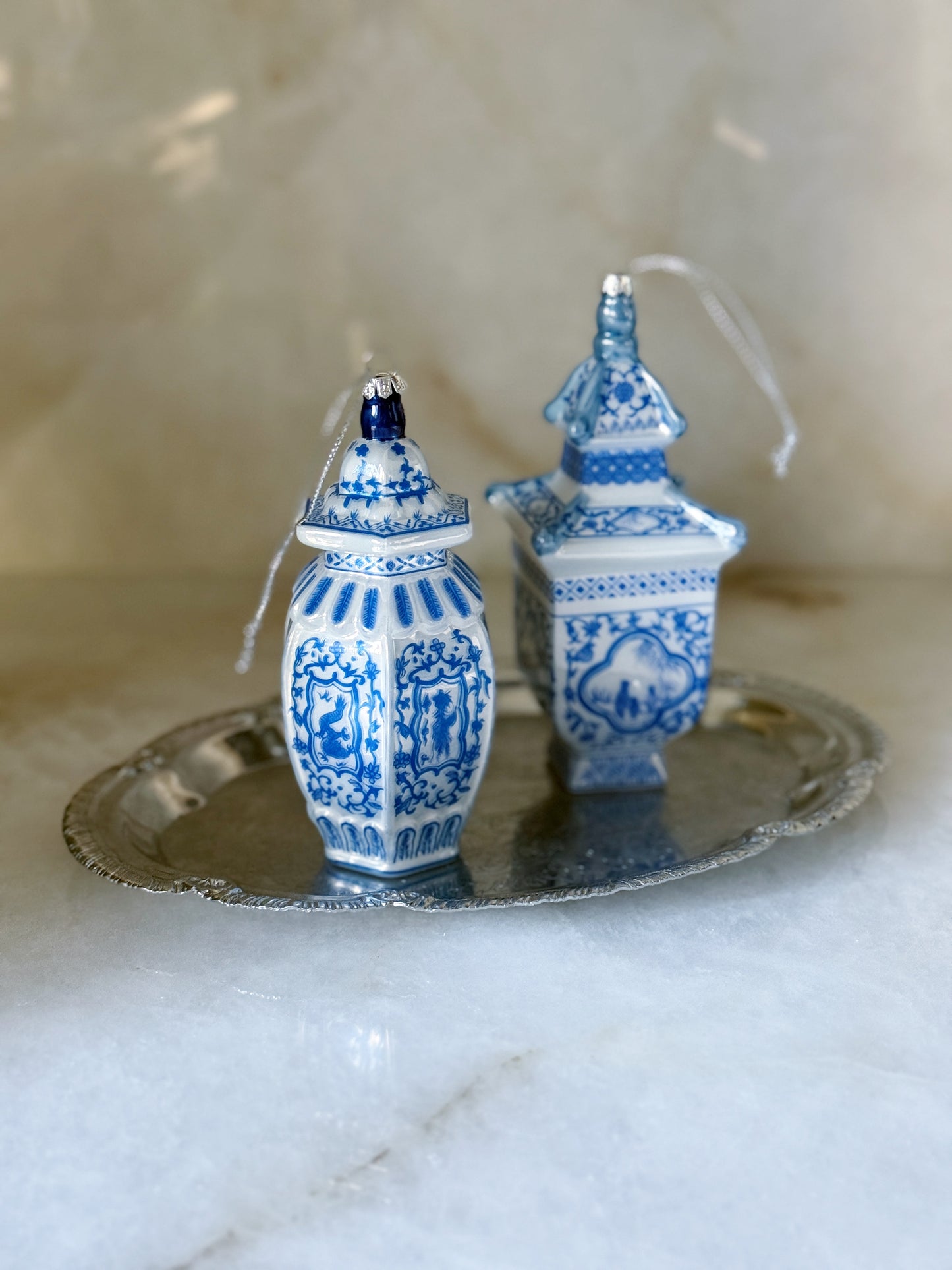 Blue & White Ginger Jar Ornaments – Set of 2