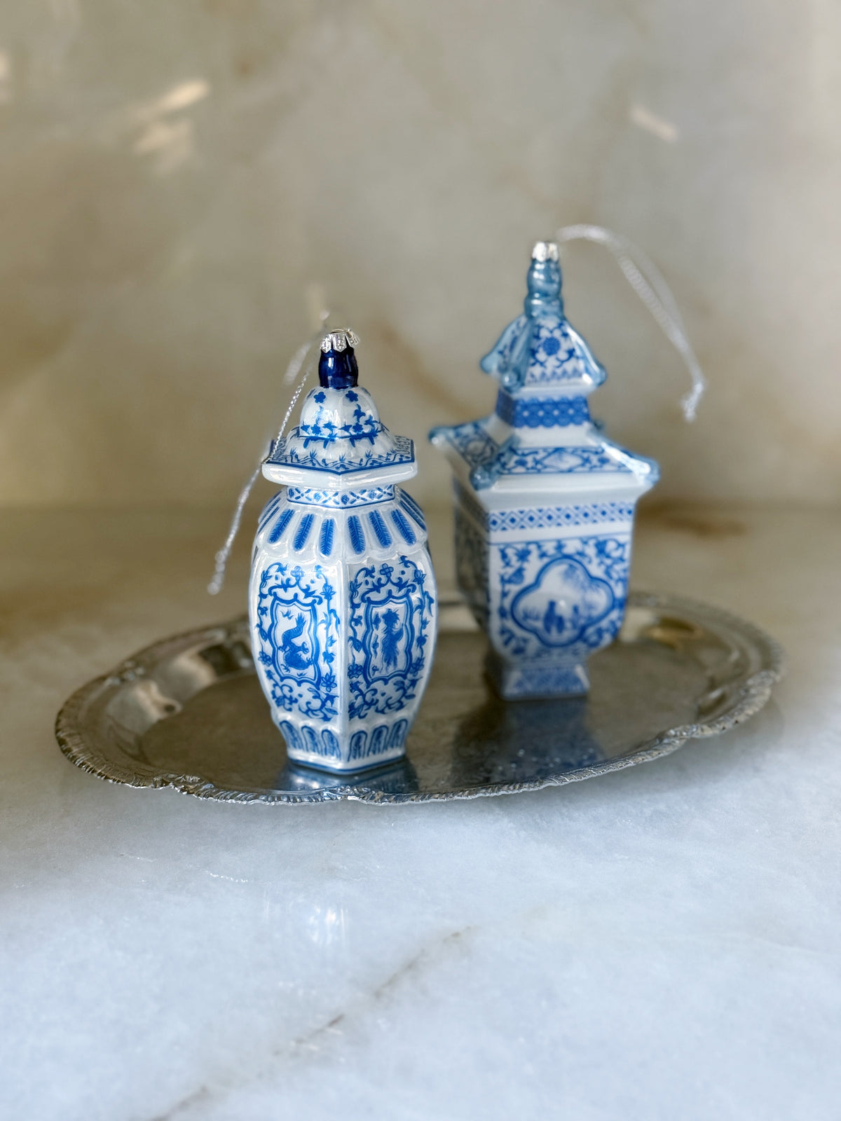 Blue & White Ginger Jar Ornaments – Set of 2