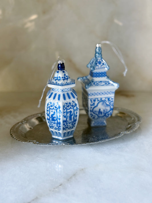 Blue & White Ginger Jar Ornaments – Set of 2