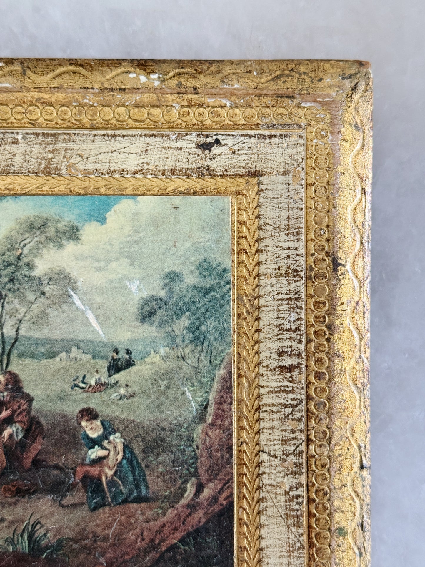 Vintage Italian Florentine Gilt Wall Plaque with Romantic Garden Scene