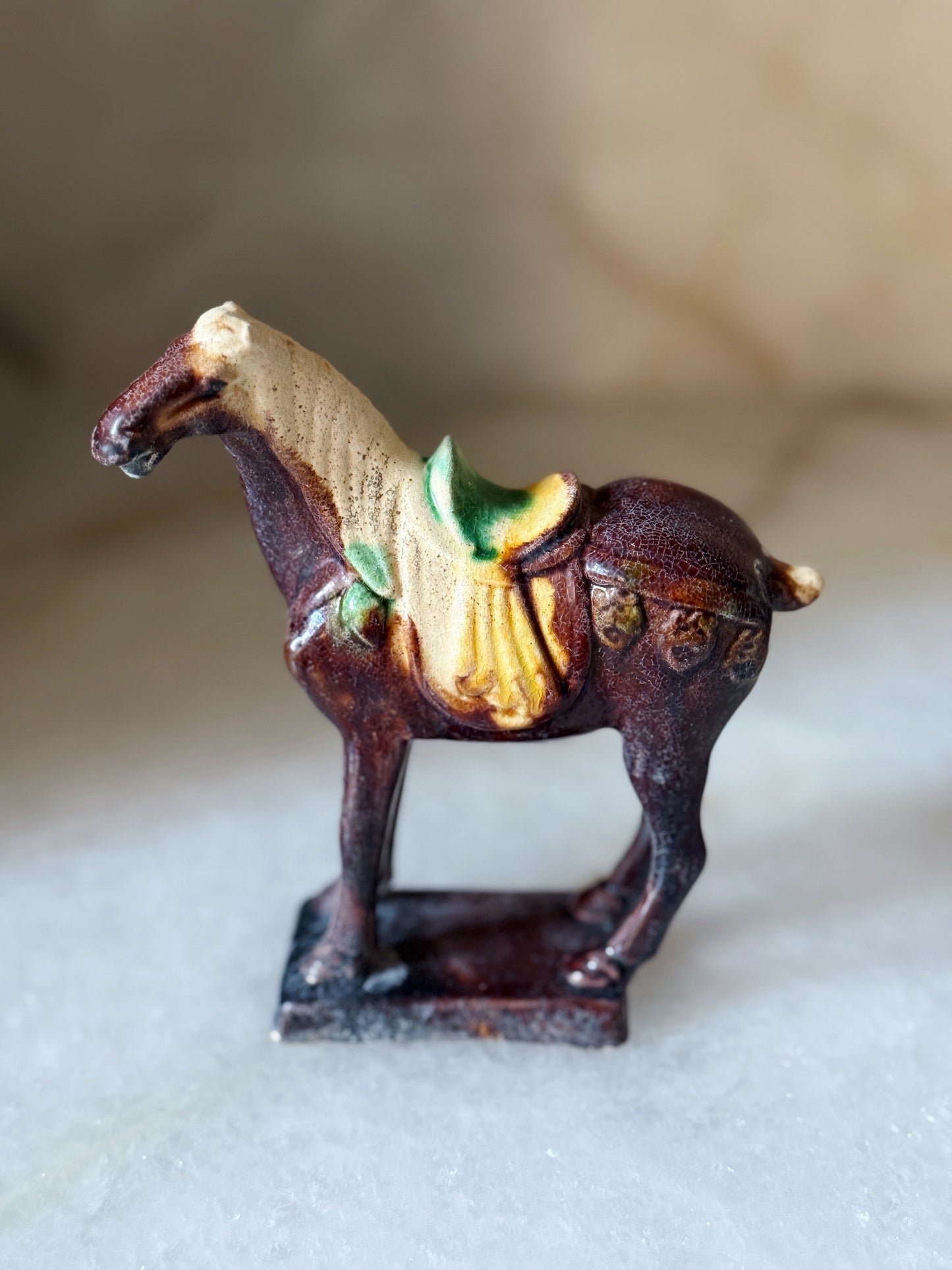 Trio of Glazed Ceramic Horse Figurines