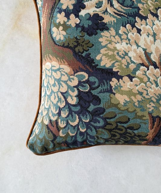 Forest Tapestry Lumbar Pillow with Velvet Backing & Down Insert | 14x20 Pillow