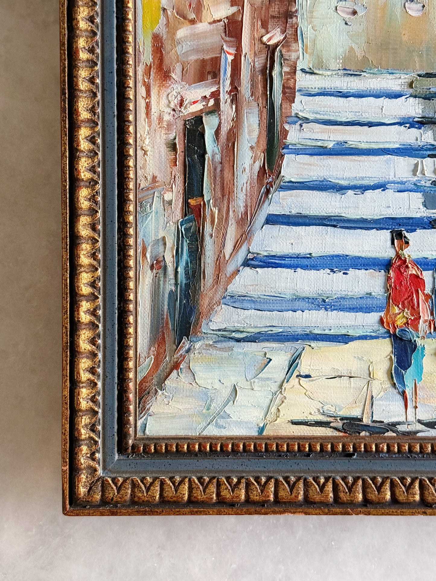 Vintage Framed Architectural Oil Painting | European Street Scene