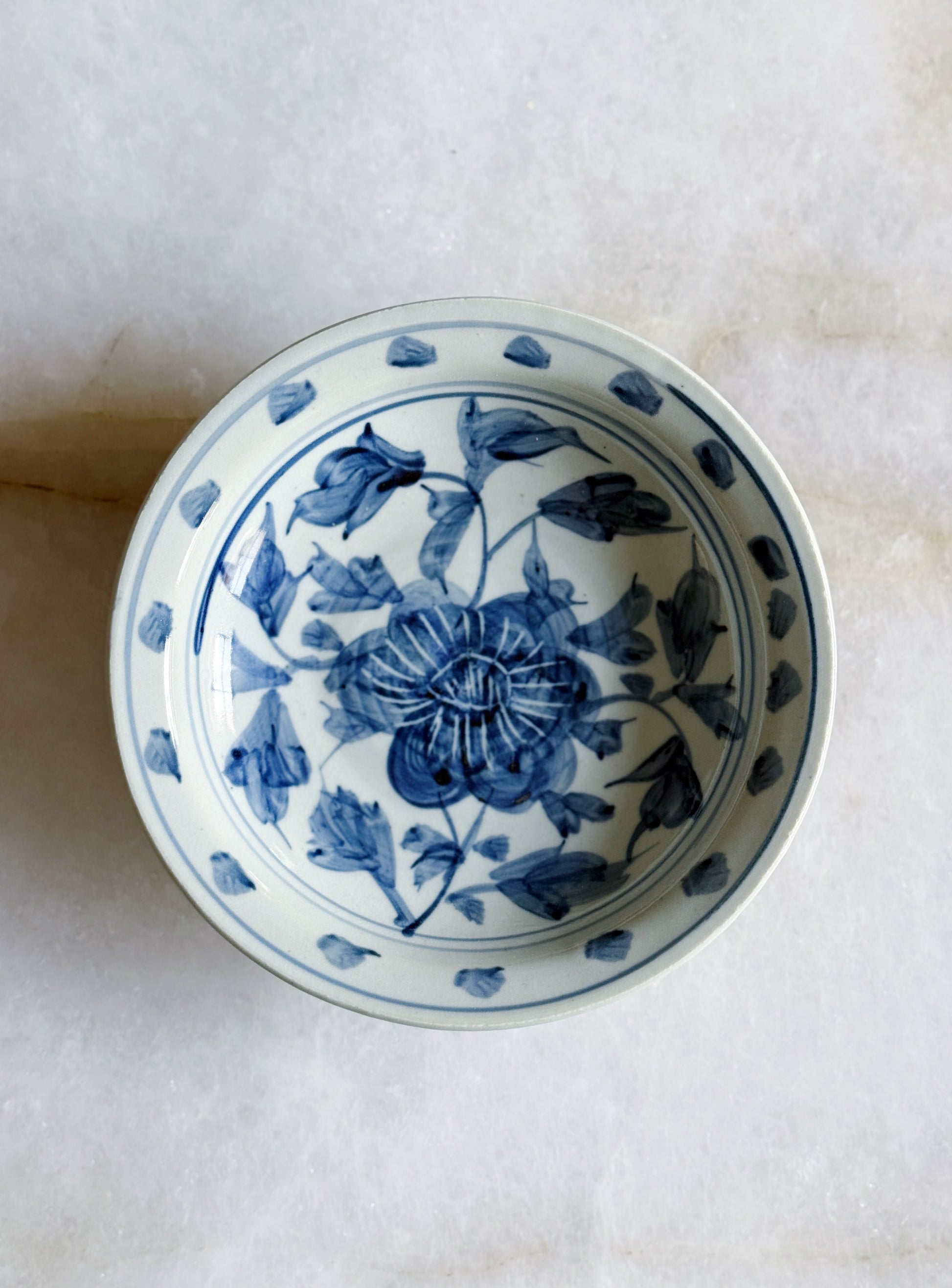 Blue & White Porcelain Dish - Peony Floral