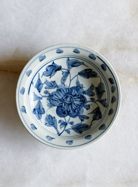 Blue & White Porcelain Dish - Peony Floral