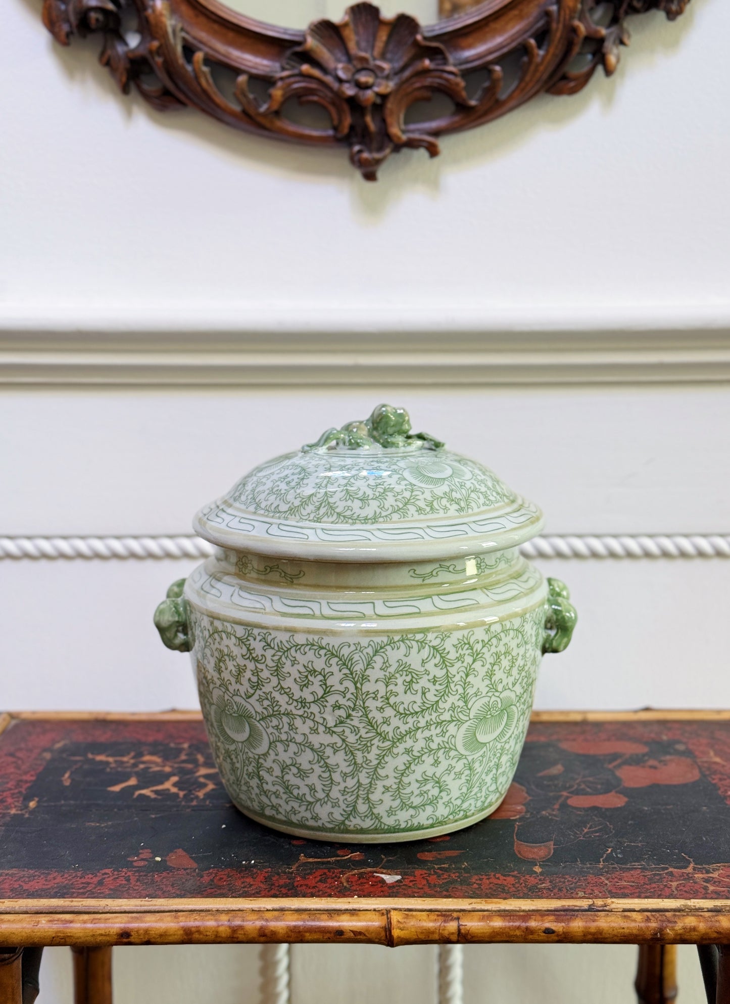 Green & White Hand Painted Serving Dish