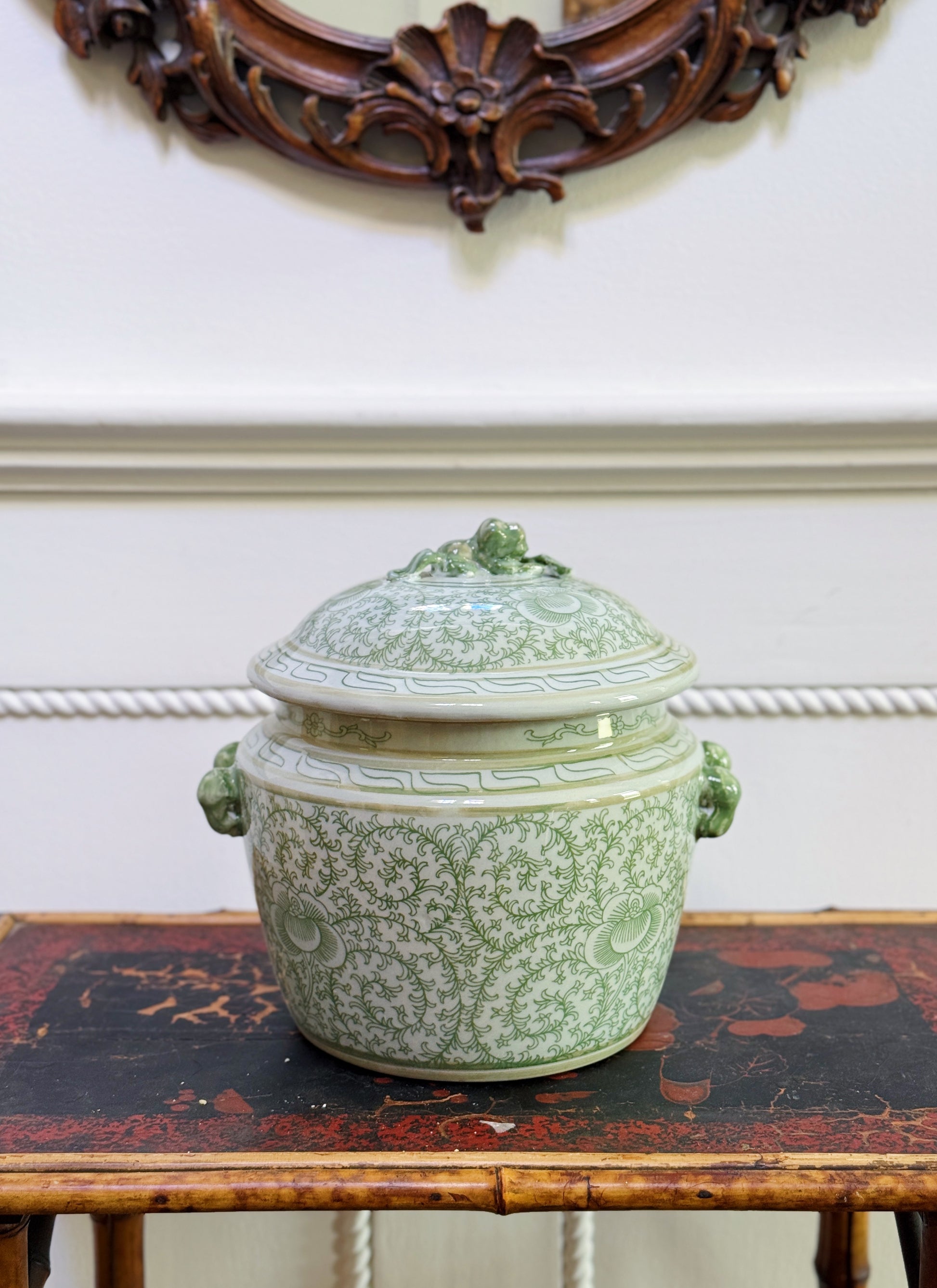 Green & White Hand Painted Serving Dish