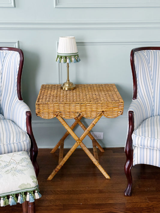 Wicker scalloped rattan butler table 