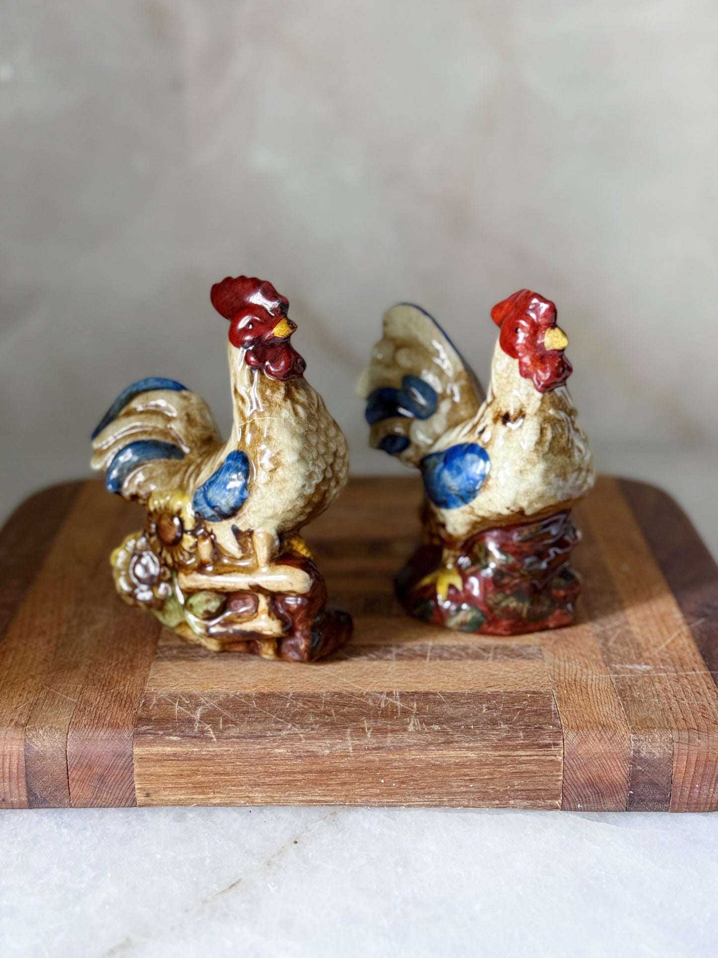 Set of Porcelain Hand Painted Roosters 