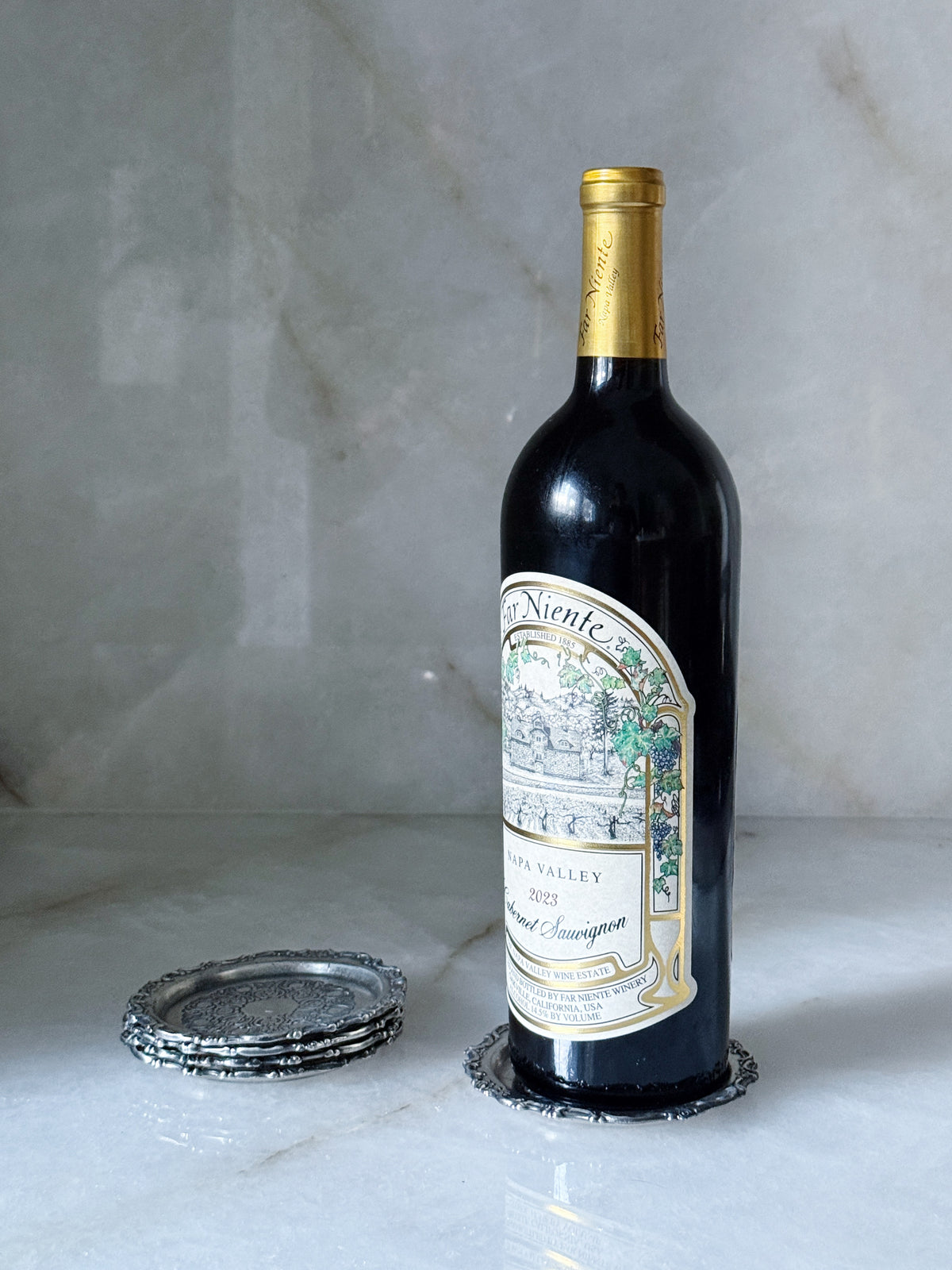 Vintage Silver Embossed Wine Coasters | Set of 5