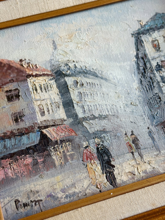 Vintage Framed Oil Painting – European City Scene