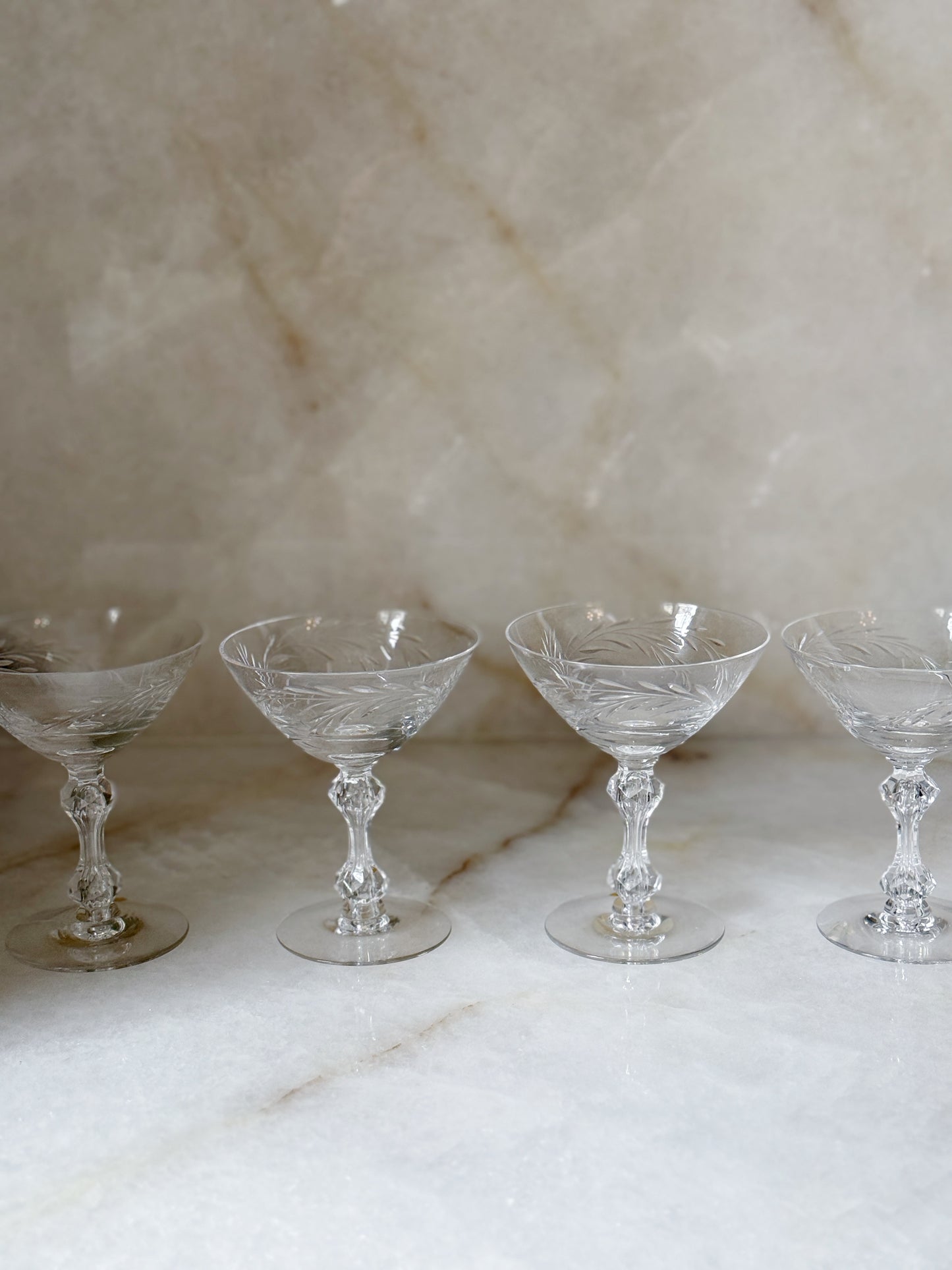 Set of Vintage Crystal Champagne Coupes