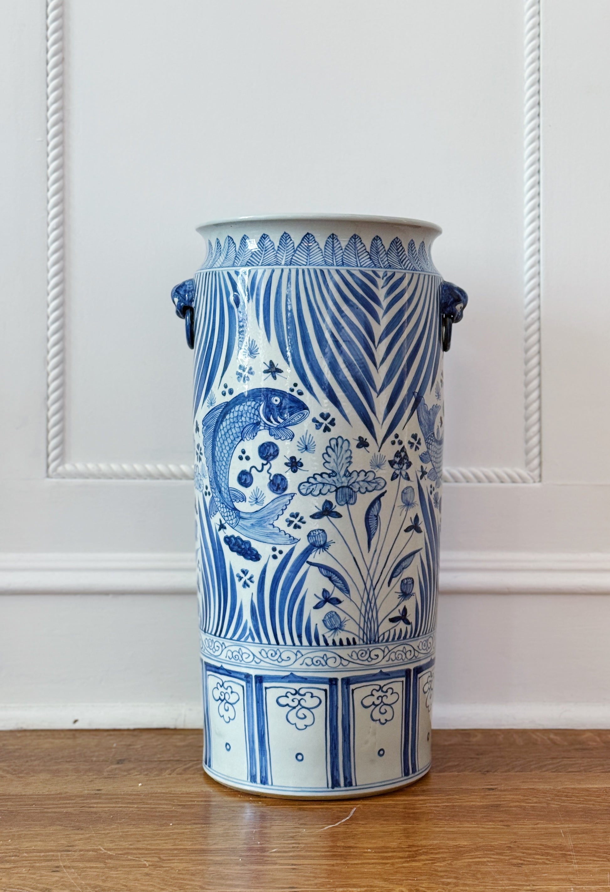 Blue & White Hand Painted Umbrella Stand