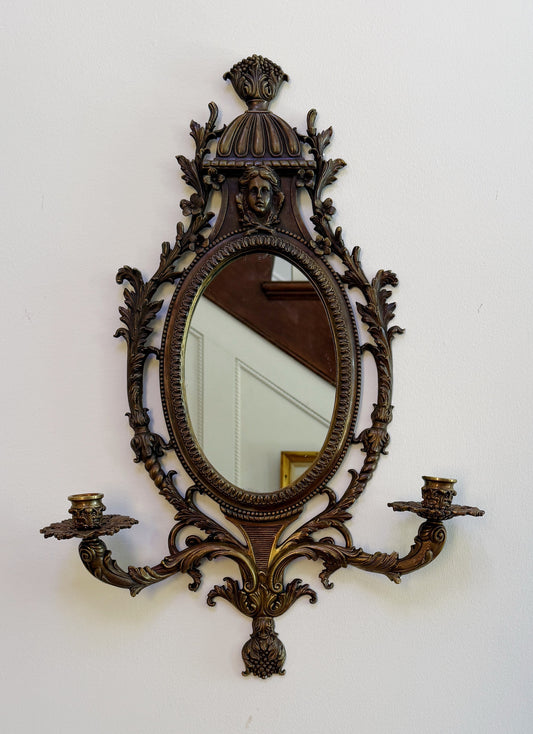French-Style Gilt Wall Mirror with Candle Sconces | Ornate Decorative Mirror