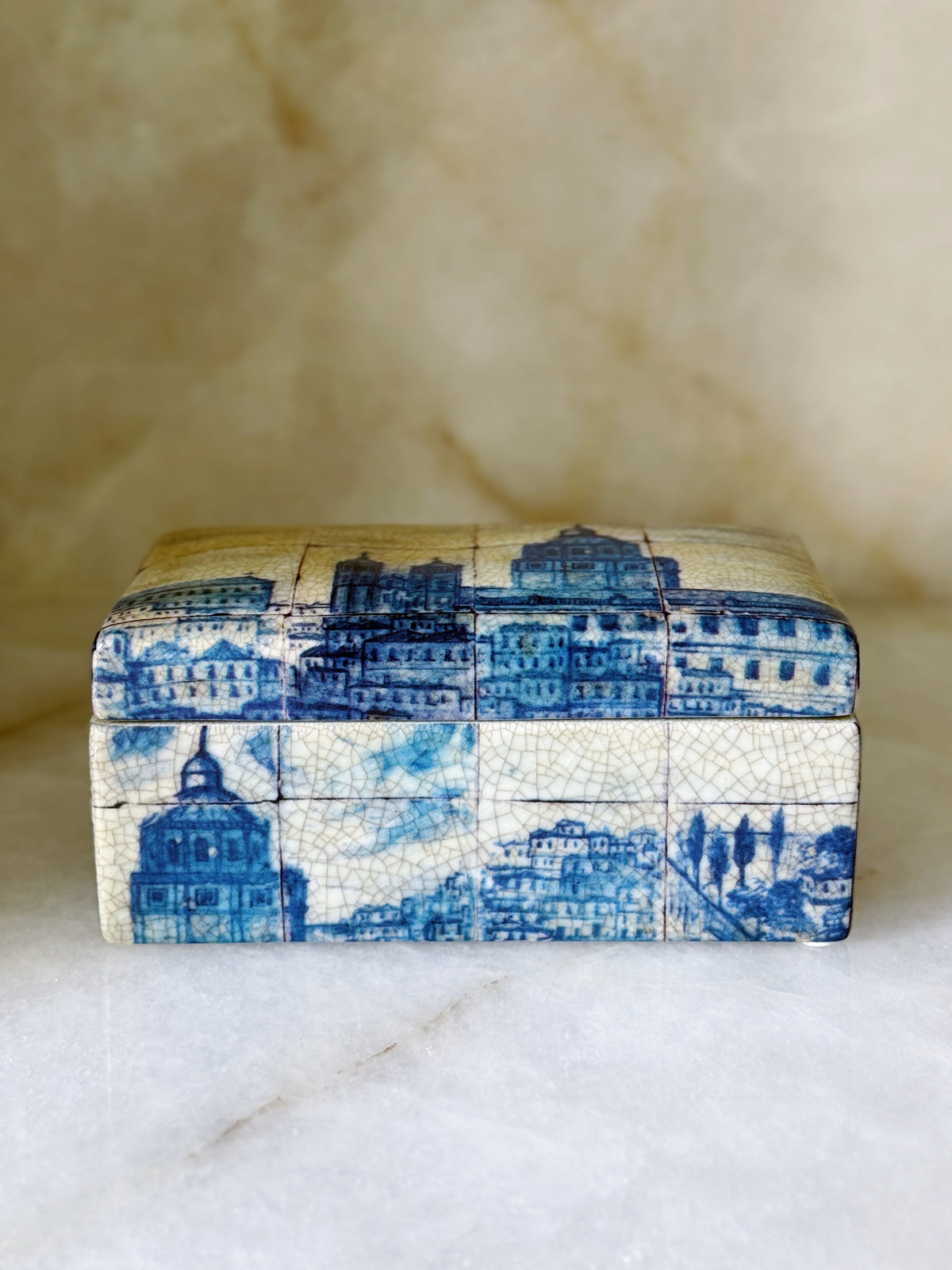 Blue & White Architectural Ceramic Box